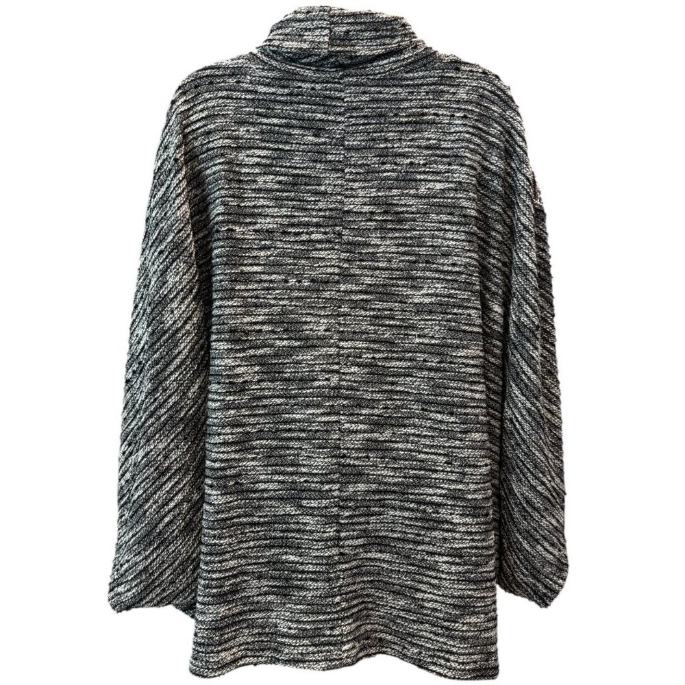 Suzanne Betro Simple Plus‎ 1X Cowl Neck Poncho Sweater Black White Cozy Knit - Picture 3 of 4